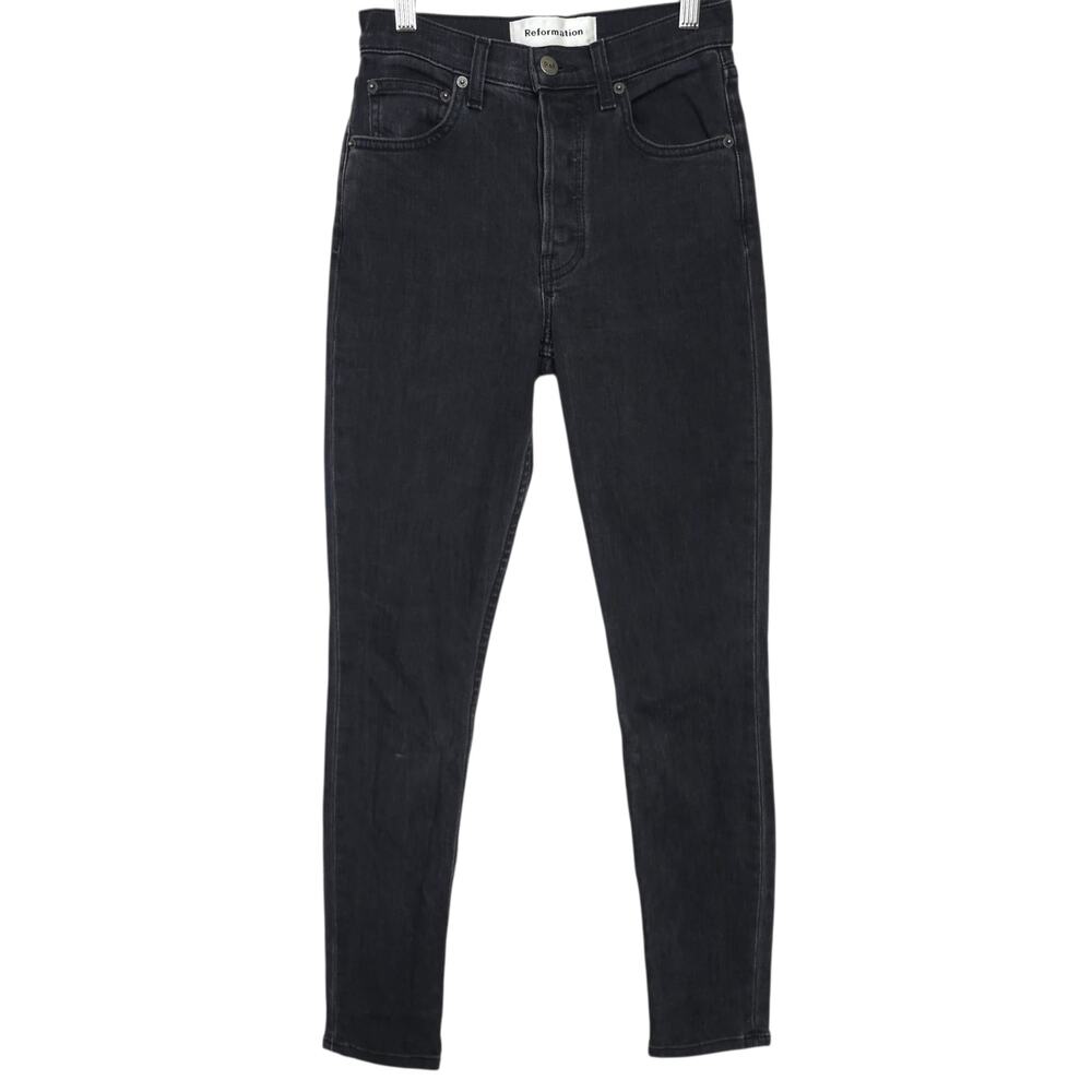 Reformation Serena High Rise Skinny Jeans 24 Argentine Washed Black Button Fly